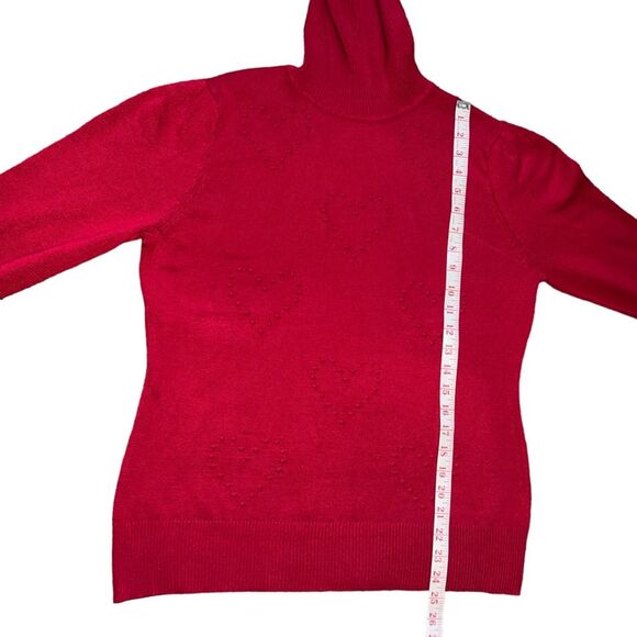 Love Scarlett Red Turtleneck Sweater Heart Embossed Medium Lightweight Christmas - Picture 6 of 8